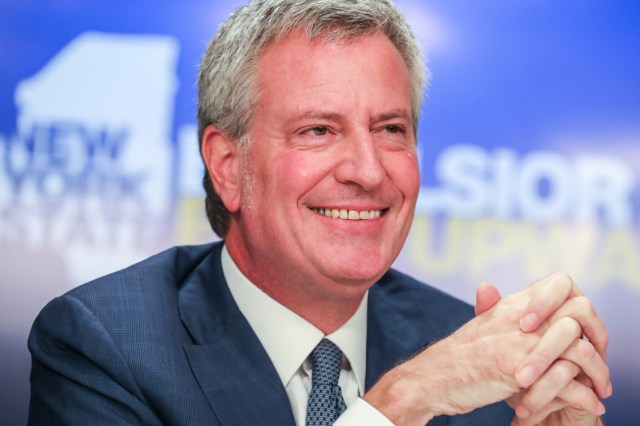 New York Mayor Bill de Blasio speaks during a news conference about Amazon's headquarters expansion to Long Island City in the Queens borough of New York